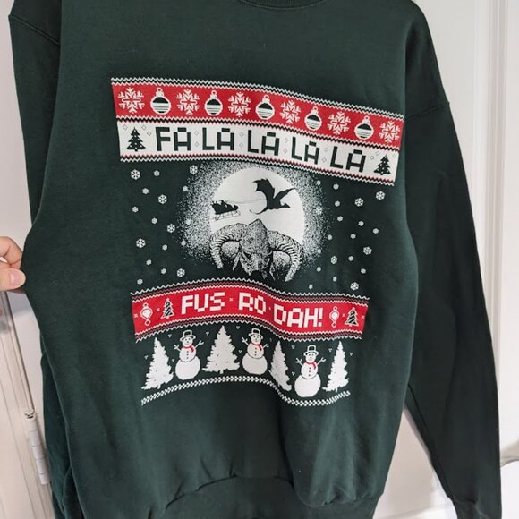 Skyrim Elder Scrolls Ugly Christmas Sweater Fus Ro Dah Santa Sleigh Sweater EUC - Picture 3 of 7